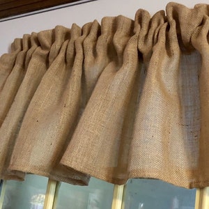 Handmade Burlap Kitchen Valance: Rustic Farmhouse Decor (52W x 15L)