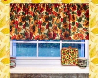 Kitchen Valance Gold Sunflower,  43"W x 14/15"L, Country Sunshine, Sunflowers, If window is wider than 29", you will need 2.