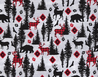 Red & Black Woodland Animals Cotton Valance Fabric Window Curtain Valances, 43"W x 14/15L, FREE SHIPPING, Window wider than 29", need 2