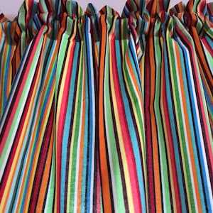 Colorful Striped Window Valance: Vibrant Rainbow Curtain Topper (43&quot;W x 14&quot;L)