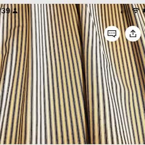 Grandmas Black Ticking Curtains Set 2 Panels Vintage Style Stripes Cream Gift For Farmhouse 43&quot;W pick length Free shipping over 35