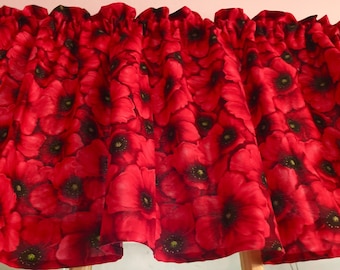 Summer Red Poppies Poppy Flower New Window Curtain Treatment  42"W x 14/15"L