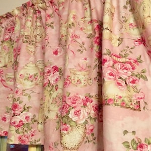 Shabby Chic Rose Valance: Floral Window Curtain (42"W x 14"L)