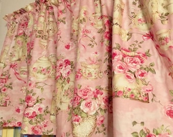 Shabby Chic Rose Valance: Floral Window Curtain (42"W x 14"L)