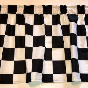 Checkered Flag Valance: Black & White Cotton, Man Cave Decor