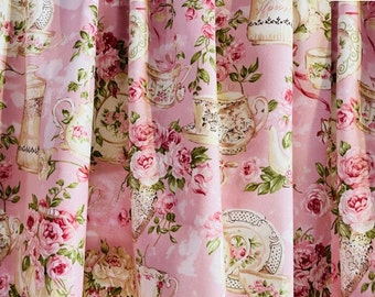 Powder Pink Teapot Valance Shabby Chic Vintage Floral Cottage Style Romantic Curtain 42"W x 14"L Roses Lover Summer Decor Gift for Her