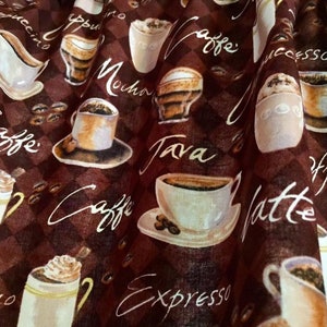 Coffee Cup Curtain Tiers: Latte Mocha Java Cappuccino Design - 43&quot;x24&quot;