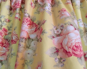 Yellow Shabby Chic Curtain Panels Floral Roses Theme Curtains with Tiebacks 43"W x 45"L (Longer options available) Gift idea free shipping