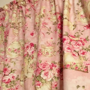 Dainty Pink Floral Valance: Shabby Chic Teacup Window Curtain (42"Wx14"L)
