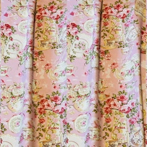 Rose Garden Valance, Powder, Pink, Shabby Chic, Teacup, Floral,  Window, Curtain Valance 42"W x 14/15"L, fits a window up to 28" wide