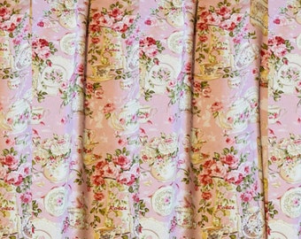 Rose Garden Valance, Powder, Pink, Shabby Chic, Teacup, Floral,  Window, Curtain Valance 42"W x 14/15"L, fits a window up to 28" wide