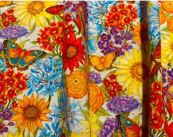 Floral Farmhouse Kitchen Valance: Boho Pioneer Woman Curtain (40”W x 14&quot;L)