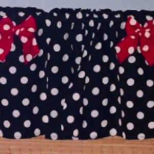 Mickey Mouse Valance 42"W x 14/15"L, Black and White Dots, Red Bows