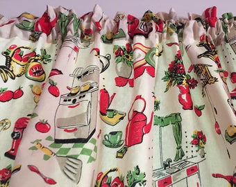 Retro Valance Kitchen Fifties Vintage Look Valance Window Curtain Treatment Cotton Fabric 42"W x 14"L Window wider than 29" need 2 free ship