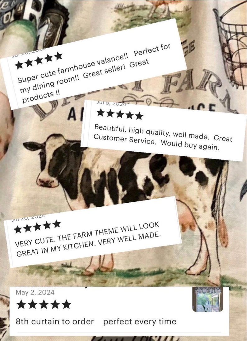 Farmhouse Lover Curtains: Pigs, Cows, Chickens, Tractor Print with Tiebacks bild 12