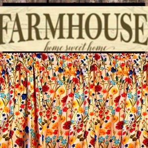 Spring Farmhouse Floral Valance: Window Curtain Treatment 40”W x 14"L, Cottage Style