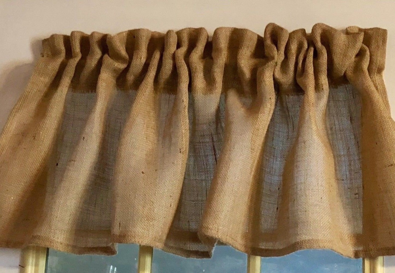 Burlap Farmhouse Window Valance: Rustic Khaki Tan, 52