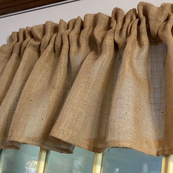 Farmhouse Decor, Burlap Valance, Primitive Idaho Potato Bag 100% Jute  52"w x 14/15"L  Khaki Tan Burlap Window Curtain, Gift idea, Free ship