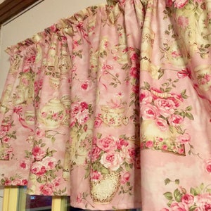 Powder Pink Floral Valance: Shabby Chic Teacup Window Curtain (42&quot;Wx14&quot;L)