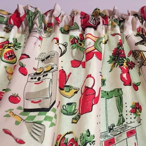 Vintage Kitchen Curtain Panels 70's Nostalgic Avocado Green Vintage ...