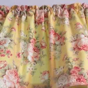 Yellow Floral Roses Curtain Valance: Shabby Chic French Country Style (43&quot;W x 14&quot;L)