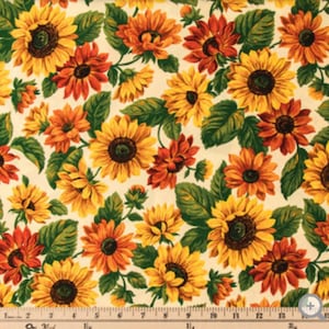FQ  Sunflowers Autumn Harvest, Cotton Fabric, Fat Quarter, 18”x 21”, Quilting, Crafting, Sewing,