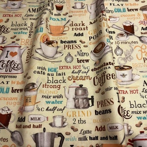 New Perfect for your Kitchen Coffee Lovers Valance with Coffee Pots Coffee Cups Saying