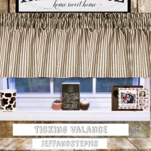Vintage Inspired Ticking Valance Farmhouse Black Eggshell Country Style Curtain Retro Window 42Wx14L Gift Idea Free Shipping on 35 dollars