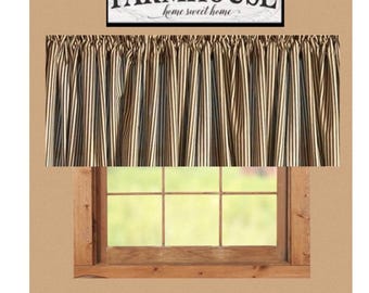 Farmhouse Ticking Stripe Valance: Vintage Country Style Curtain (42W x 14L)