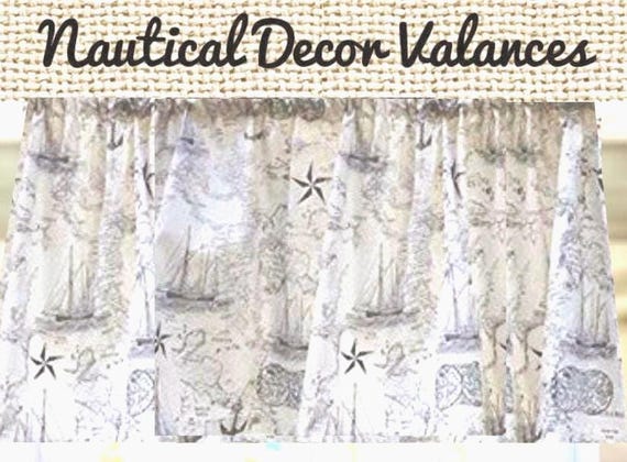 Nautical Map Valance: Vintage Map decor with Navy Etching (43"W x 14”L)