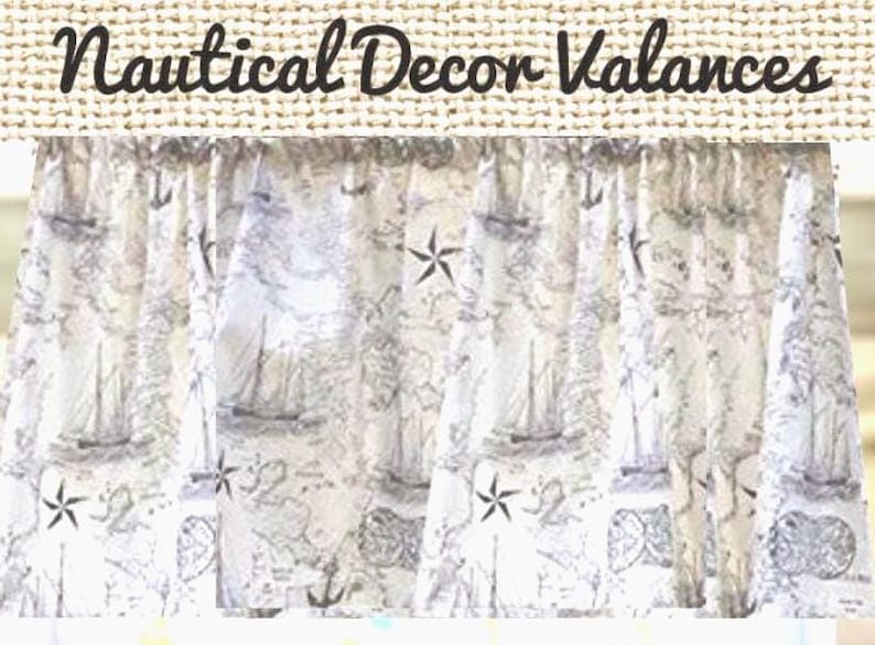 Nautical Map Valance: Vintage Map decor with Navy Etching (43"W x 14”L) imagem 1
