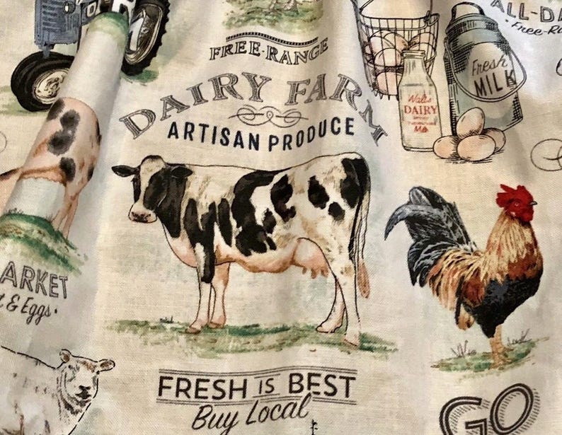 Farmhouse Lover Curtains: Pigs, Cows, Chickens, Tractor Print with Tiebacks bild 3