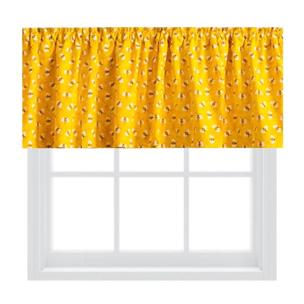 Yellow, Bees, Window Curtain, Valance, Home Decor, Cotton Fabric, 42"W X14/15"L, FREE SHIPPING