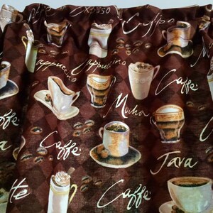 Coffee Lover Valance, Chocolate Brown, Java Cappuccino Mocha Espresso, Coffee Cup 43W x 14L Window Curtain Valance, Gift idea, free ship image 3