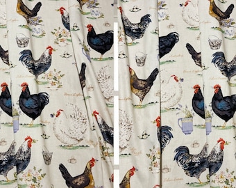 Rooster Farmhouse Curtain Panels 2 panels Chickens Eggs Free Range Farm & Tiebacks Country Life Panels 43"Wx 24"L Swags Chickens Free Ship