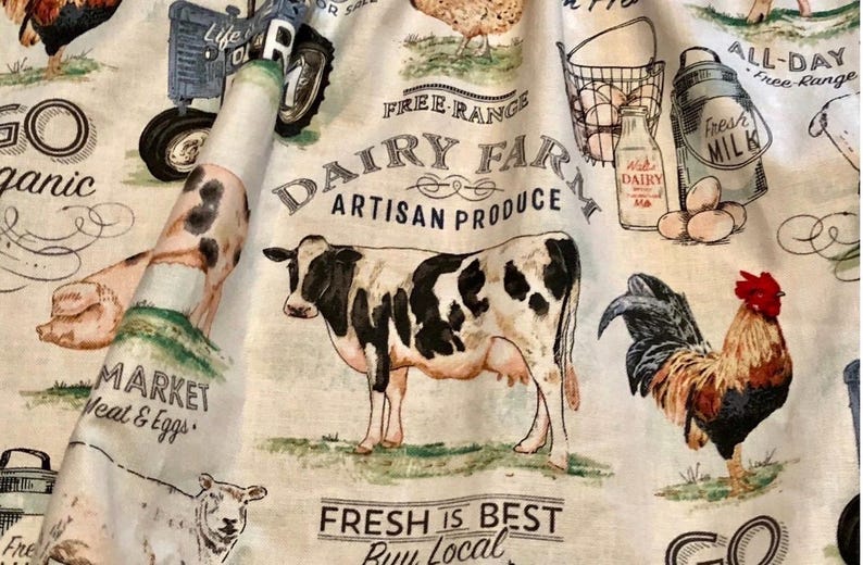 Farmhouse Lover Curtains: Pigs, Cows, Chickens, Tractor Print with Tiebacks bild 14
