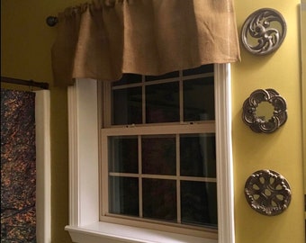 Burlap Valance Primitive Natural 100% Jute  52"w x 14/15"L  Khaki Tan Rustic Burlap Window Curtain