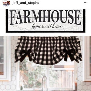 Buffalo Plaid Valance 1”Black & White Checks Removable Bows Farmhouse Valance 43”Wx15"L, Country Curtain wider than 29"need 2.free ship