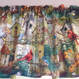 Bird & Birdhouse Winter Valance: Rustic Cardinal Print, 43&quot; W