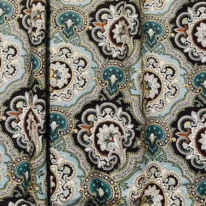 Teal Turquoise Blue Gold Paisley Valance Handmade Window Curtain  100% Cotton Fabric 42"W x 14L
