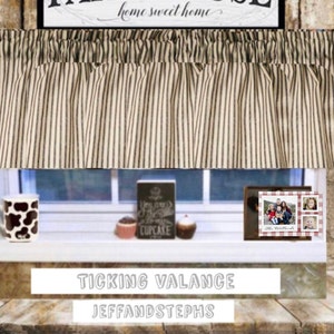 Farmhouse Ticking Stripe Valance: Vintage Country Style Curtain (42W x 14L)