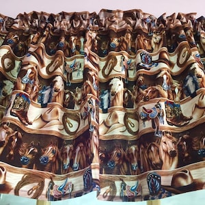 Horse & Cowboy Print Window Valance: Western Barn Decor (43&quot;W x 14&quot; L)