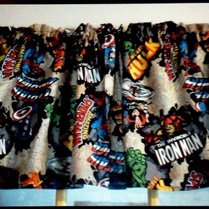 SuperHero Window Curtain Valance Hulk Spiderman IronMan Custom made fabric Super Hero 42&quot;W x 14&quot;L  Boys Room Playroom, School, Daycare