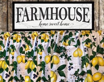 Lemon Print Curtain Panels: Farmhouse Kitchen Decor, Set of 2