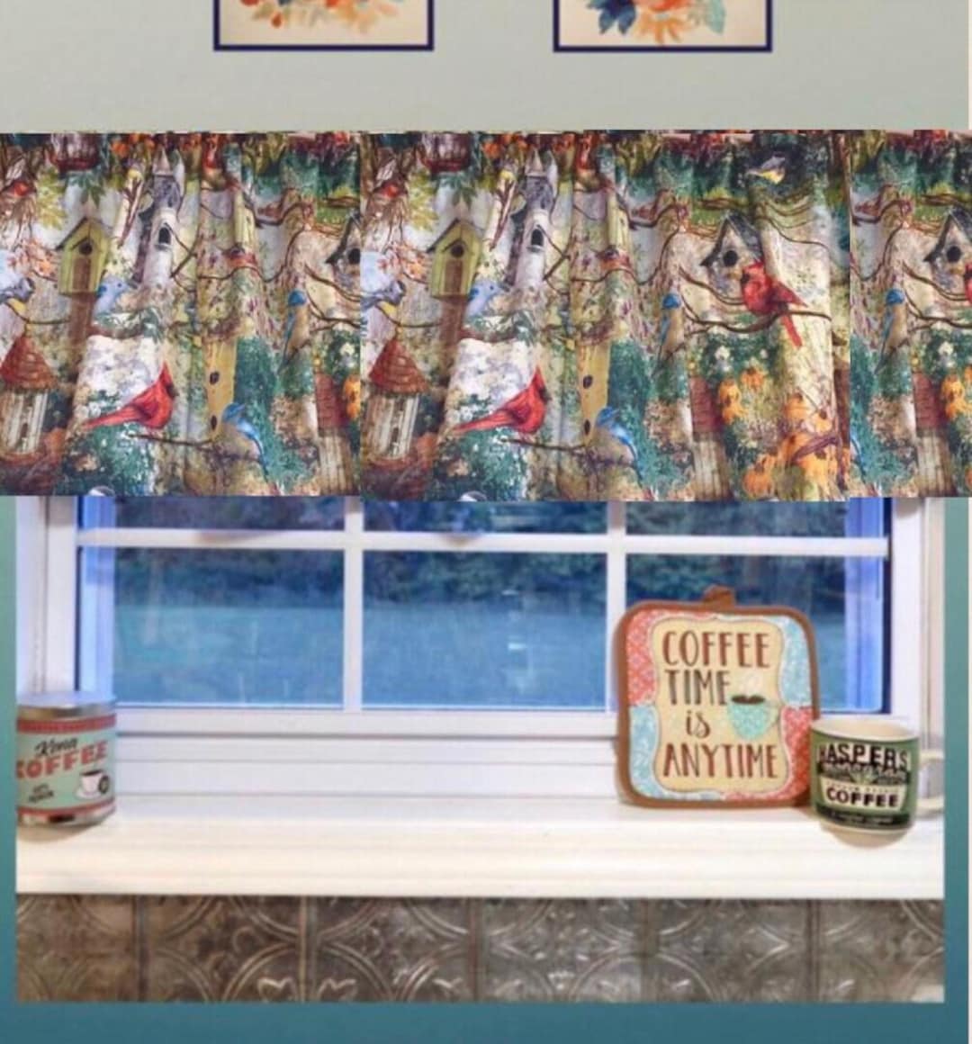 Birdhouse Garden Valance: Cardinal & Bluebird Print, Rustic Decor - Etsy