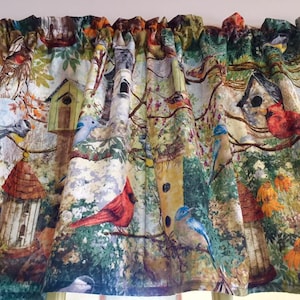 Bird and Birdhouse Valance: Cardinal & Bluebird Print, 43&quot; W x 14&quot; L
