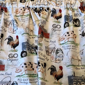 Farmhouse Lover Curtains: Pigs, Cows, Chickens, Tractor Print with Tiebacks bild 10
