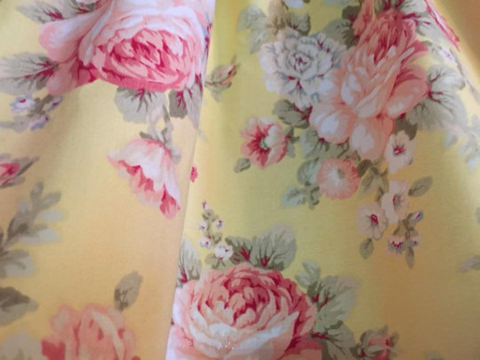 Curtain Panels With Yellow Shabby Chic Pink Roses Curtains Etsy
