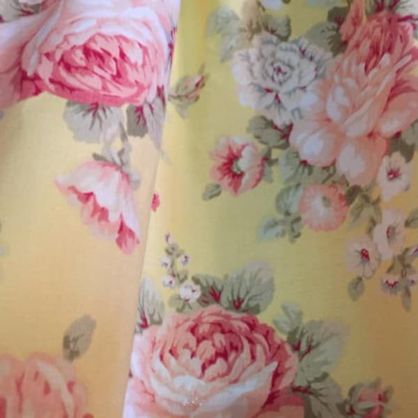 Curtain Panels with Yellow Shabby Chic Pink Roses Curtains with Tiebacks 42/43"Wide x 24"L or 36"L or 45" or 54" or 63" or 72" or 84" Long