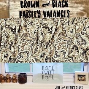 Brown Paisley Cotton Valance: Handmade Window Curtain (43&quot;W x 14L)